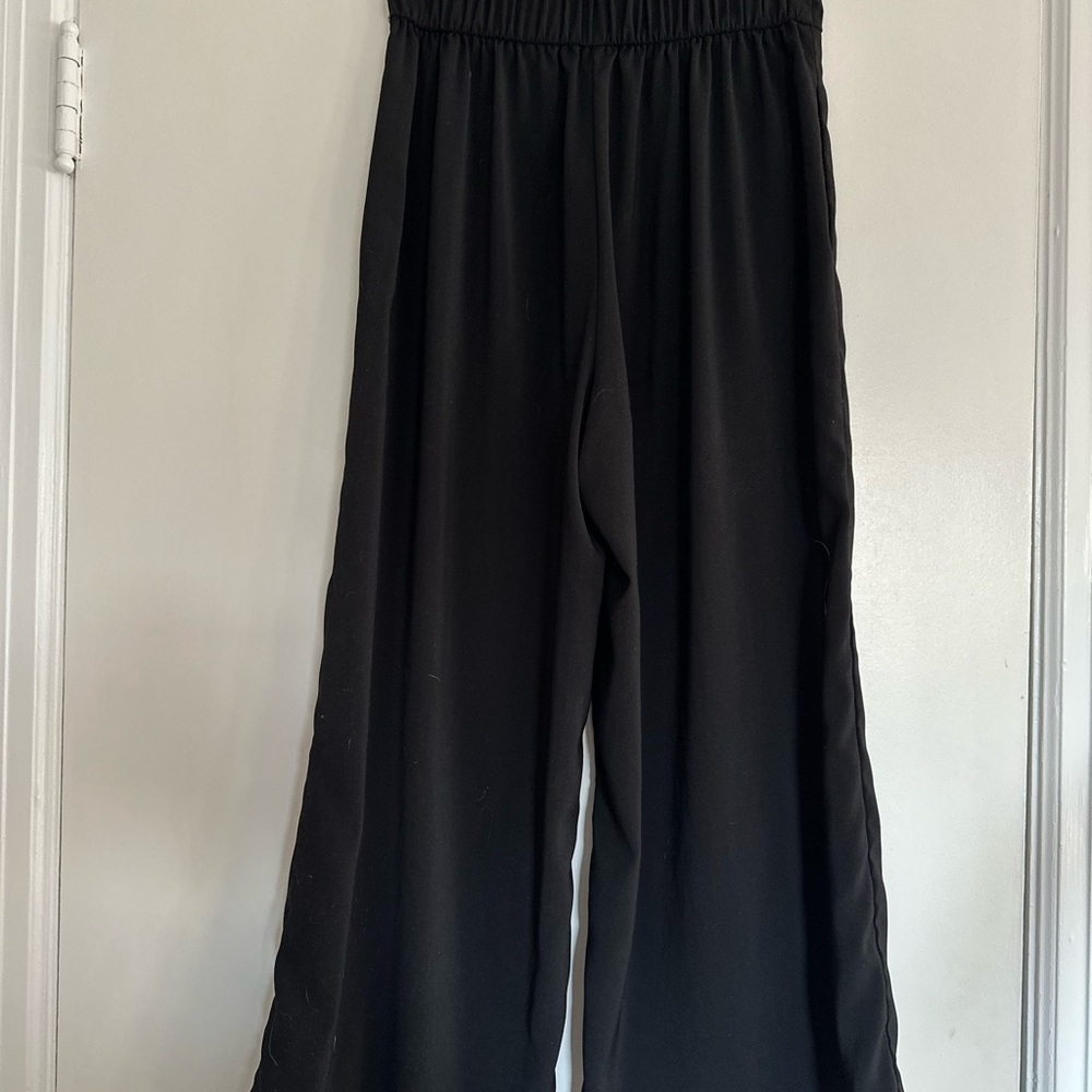 Zara Sz: M  Black Wide Leg Cropped Pull On Sailor Pant Large Button Accent - Picture 3 of 12